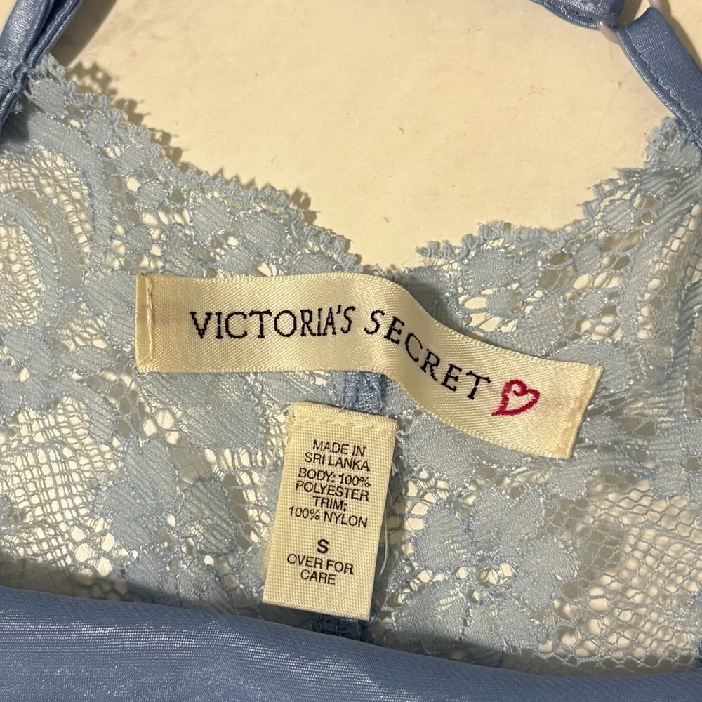 Victorias Secret Size Small Light Blue Satin Lace Slip Feminine Sexy Sleep